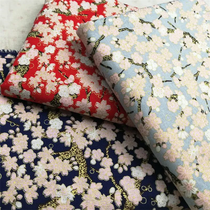 CF682 Japanese Style Sakura Printed Cotton Fabric For Kimono Table Clothes Door Curtains DIY Fabrics Home Textiles