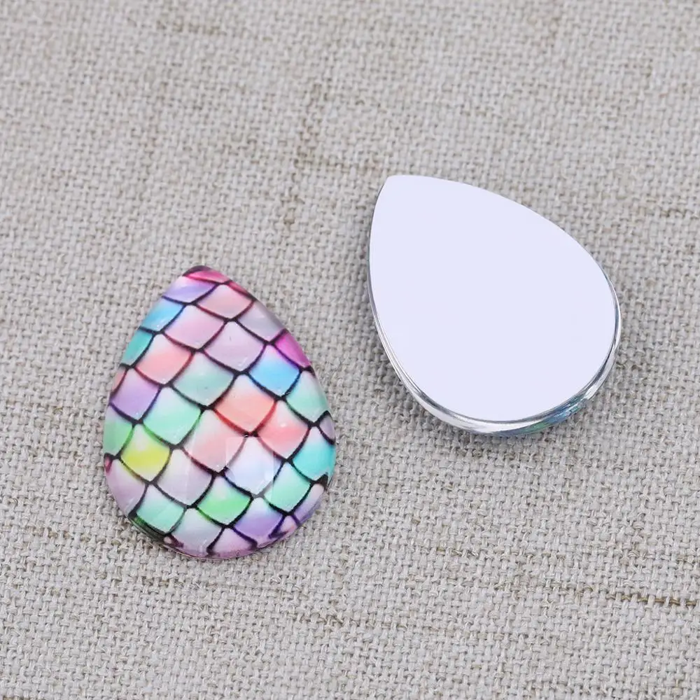 reidgaller 20pcs mixed scale pattern photo teardrop glass cabochon 18x25mm diy jewelry making components