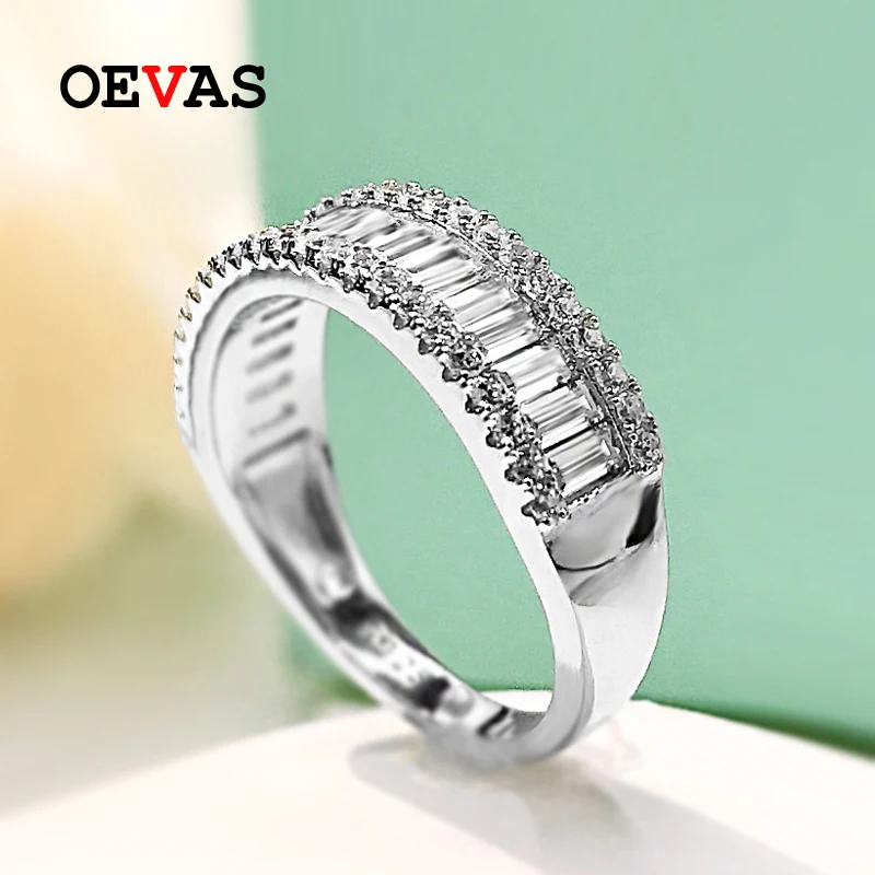 OEVAS 100% 925 Sterling Silver Full High Carbon Diamond Rings For Women Sparkling Wedding Party Fine Jewelry Gift Wholesale