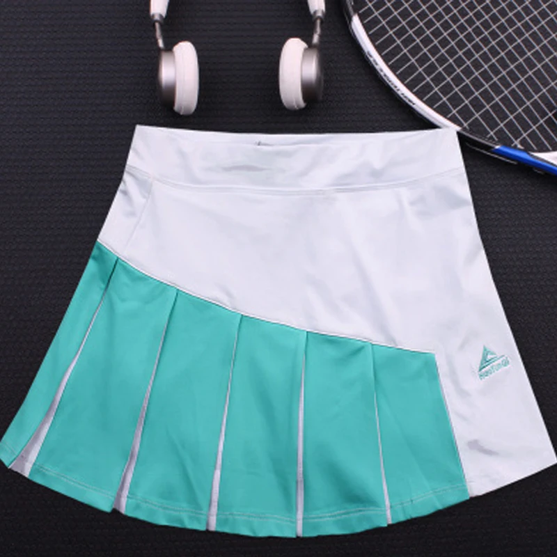 Women\'s sports tennis skirt, breathable double-layer running pleated skirt,Contrast color badminton short skirt with pockets