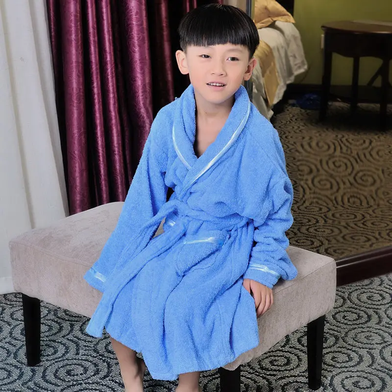 100% Cotton Toweling Terry Robe Kids Solid Robe Boy&Girls Winter Warm Robe Bathrobe Soft Sleeprobe Kids Casual Homewear