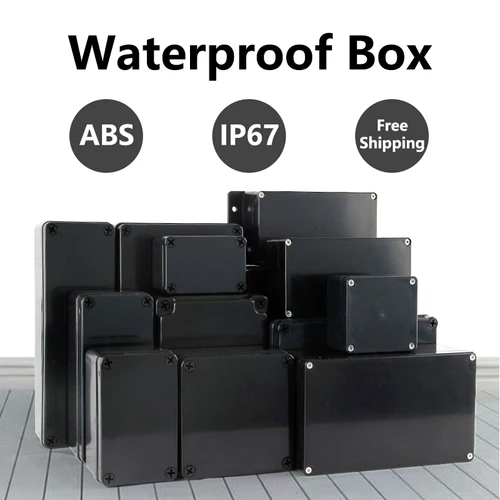 Caja impermeable ABS, caja de seguridad electrónica, cajas de plástico, caja de conexiones de alambre negro, organizador de plástico, carcasa impermeable IP67