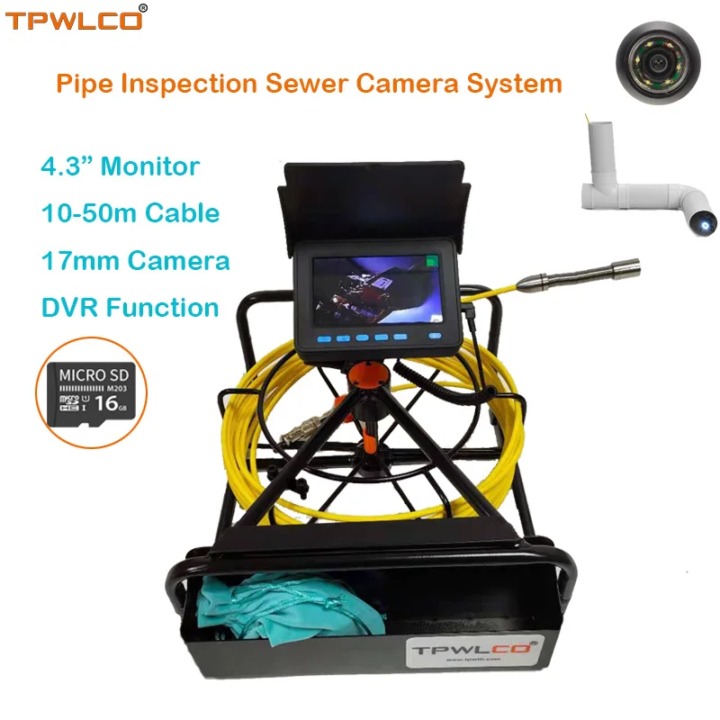 4.3inch Color Display Pipeline Waterproof Inspection Camera System With DVR 8500mA Battery 10-50m Cable 17mm Underwater Camera