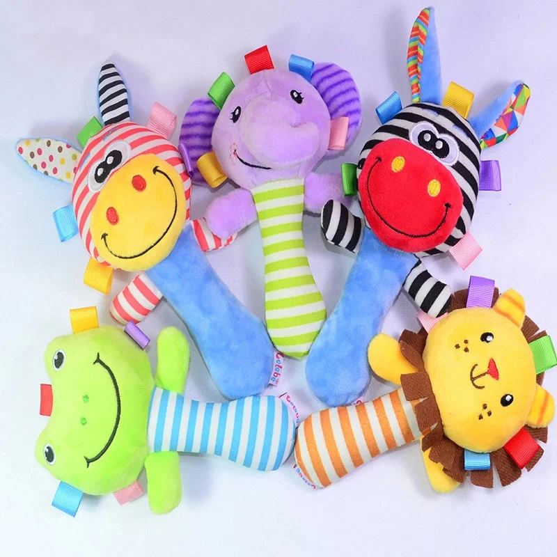 Animal Baby Plush Rattle Mobile Bell Toy Early Educational Wrist Strap Rattle Toys Baby Shaker Hand Bell Baby Toys 0-12 Months