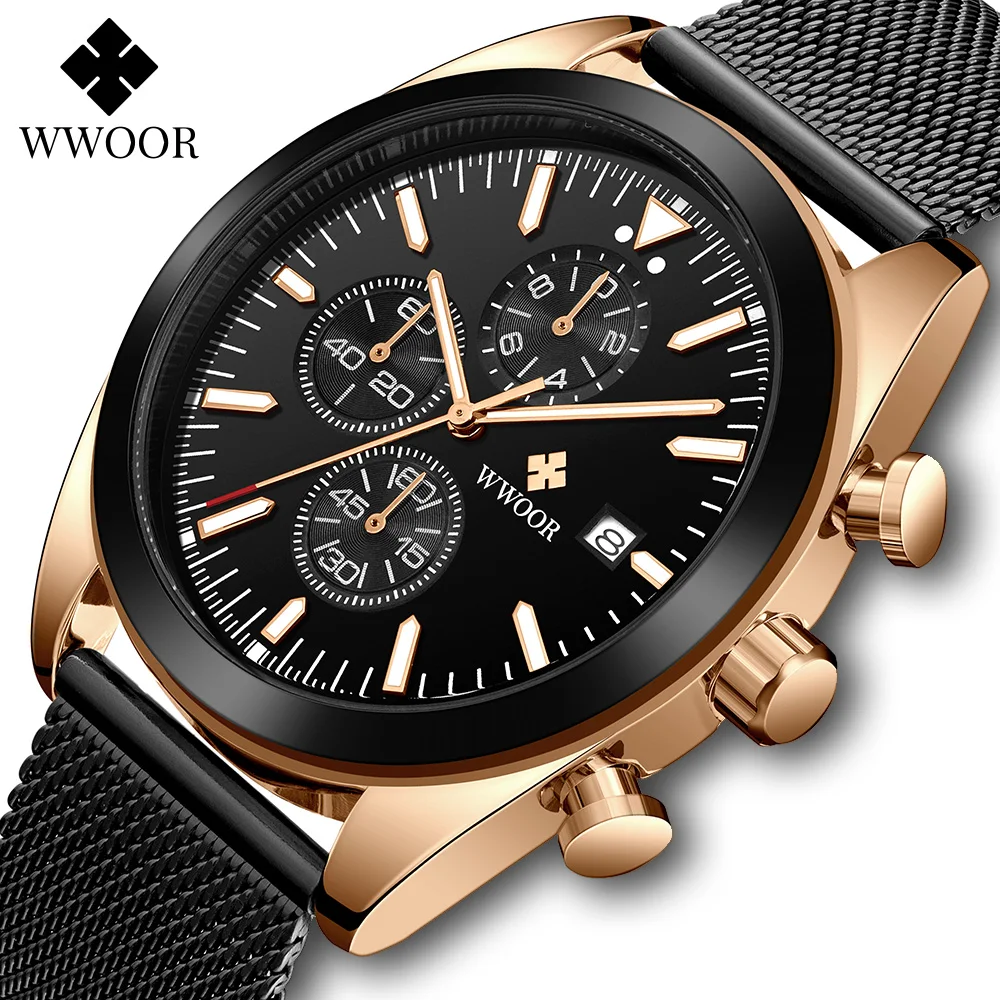 

WWOOR Watches Men's 2024 Top Brand Luxury Business Black Quartz Wrist Watch Luminous Waterproof Sports Chronograph Montre Homme