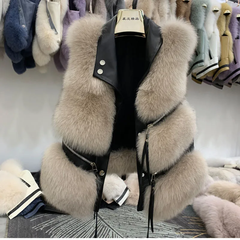 Women Short Natural Fox Fur Vest Female Sleeveless Genuine Fur Fashion Coat Winter Warm Waistcoat Femme