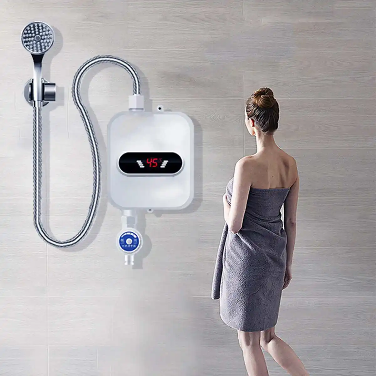 Instant Water Heater Shower 3500W 220V 3S Heating Bathroom Kitchen Tankless Electric Water Heater Temperature Display EU Plug