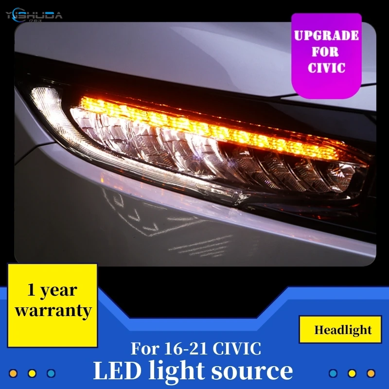 

Car Styling For Honda Civic 10th 2016 Full LED headlights With Yellow moving turn light head lamp LED DRL front light