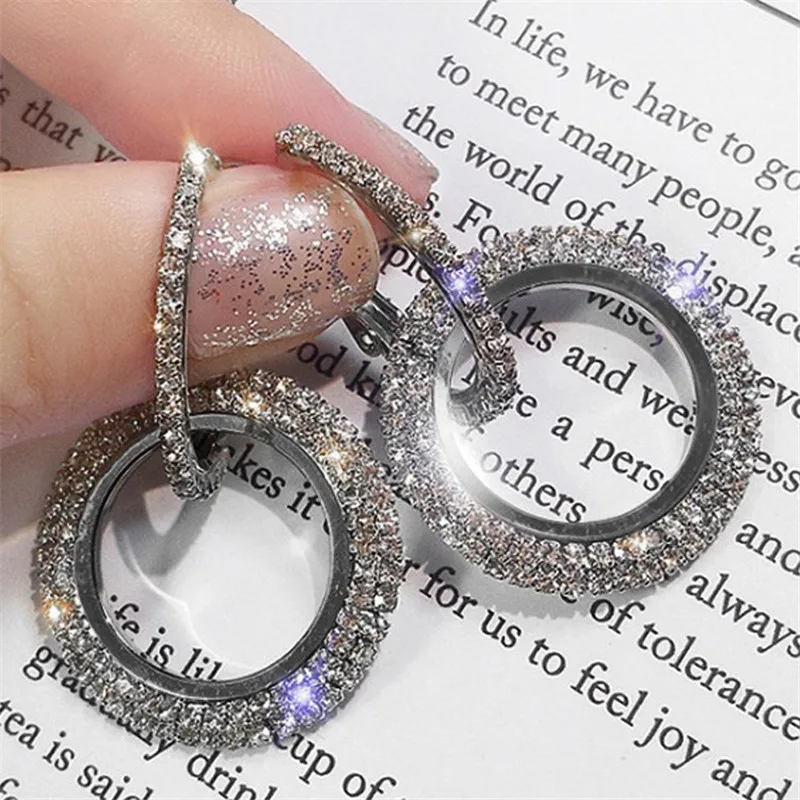 Hyperbole Jewelry Drop Earrings For Women Fashion Round Cubic Zirconia Temperament Earring Bridal Wedding Brincos Bijoux CCE655