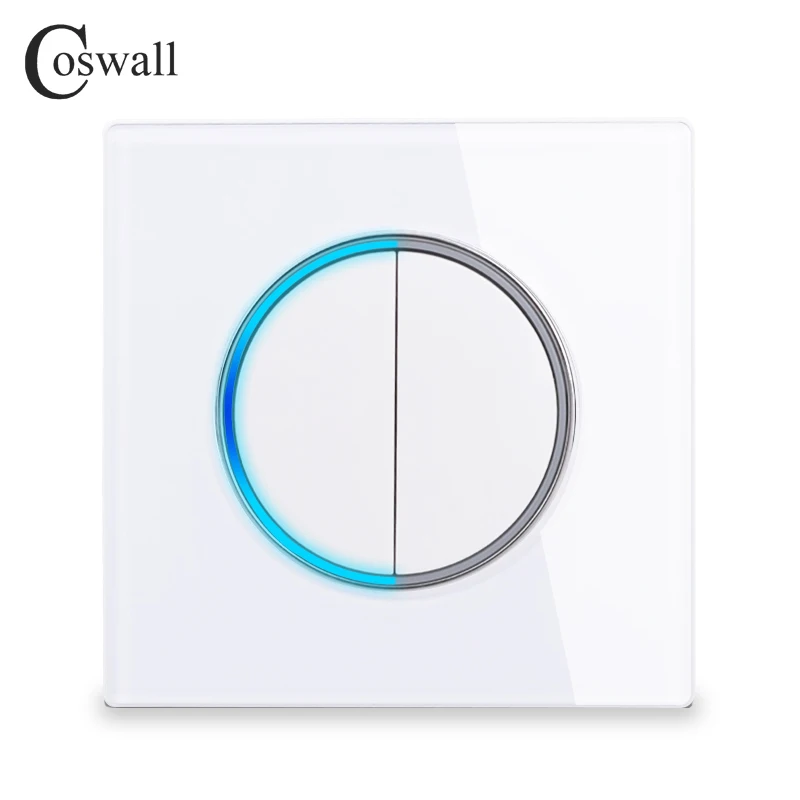 COSWALL 1/2/3/4 Gang 1/2 Way On / Off Wall Light Switch Large Aperture LED Backlight Data HDMI USB Charger Glass Panel White