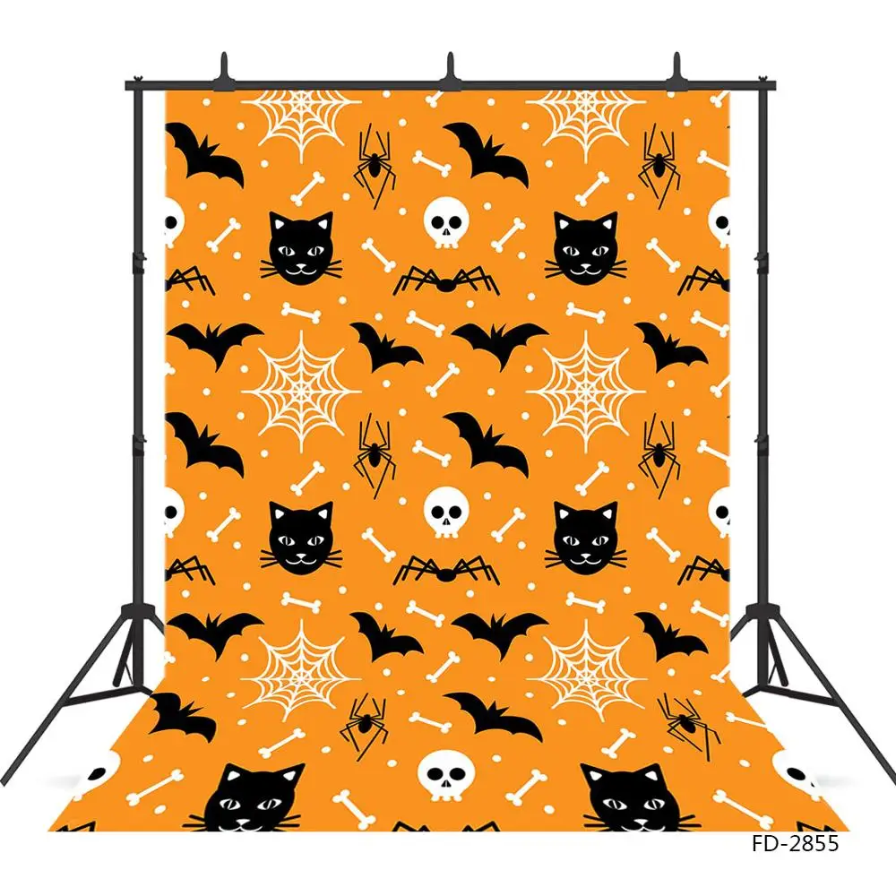 Bat Cat Skull Spider Orange Halloween Photographic Backdrop Customized for Baby Children Background Photo Studio Photophone