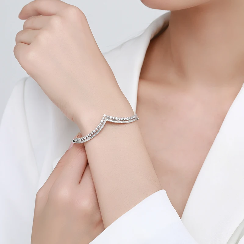 Ailmay Authentic 925 Sterling Silver Fashion Crown Full AAAA Zircon Bracelets For Women Wedding Engagement Fine Silver Jewelry