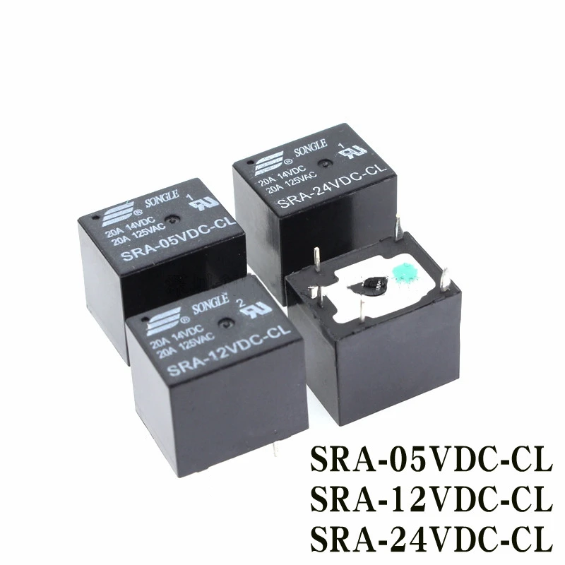 5 pces 5 v 12 v 24 v 20a dc power relay SRA-05VDC-CL SRA-12VDC-CL SRA-24VDC-CL 5pin pcb tipo em estoque relé automóvel preto