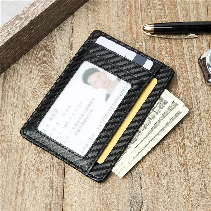 ZOVYVOL 2024 New Fashion Style Black Carbon Fiber Card Holder Slim Thin RFID Men Women Smart Small Wallet PU Leather Pocketbooks