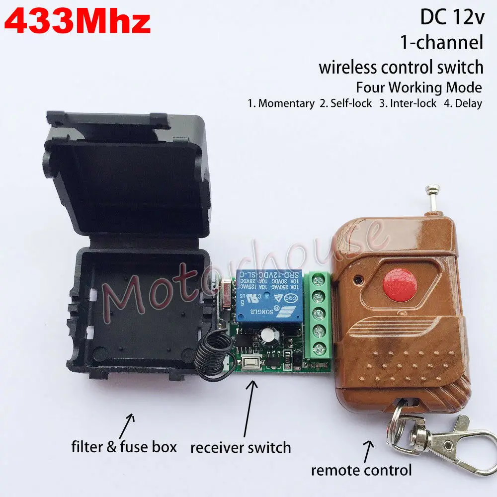 DC 12V Relay 1CH 1-Channel 433MHz Wireless RF Remote Control Switch Transmitter+Receiver Four Working Mode