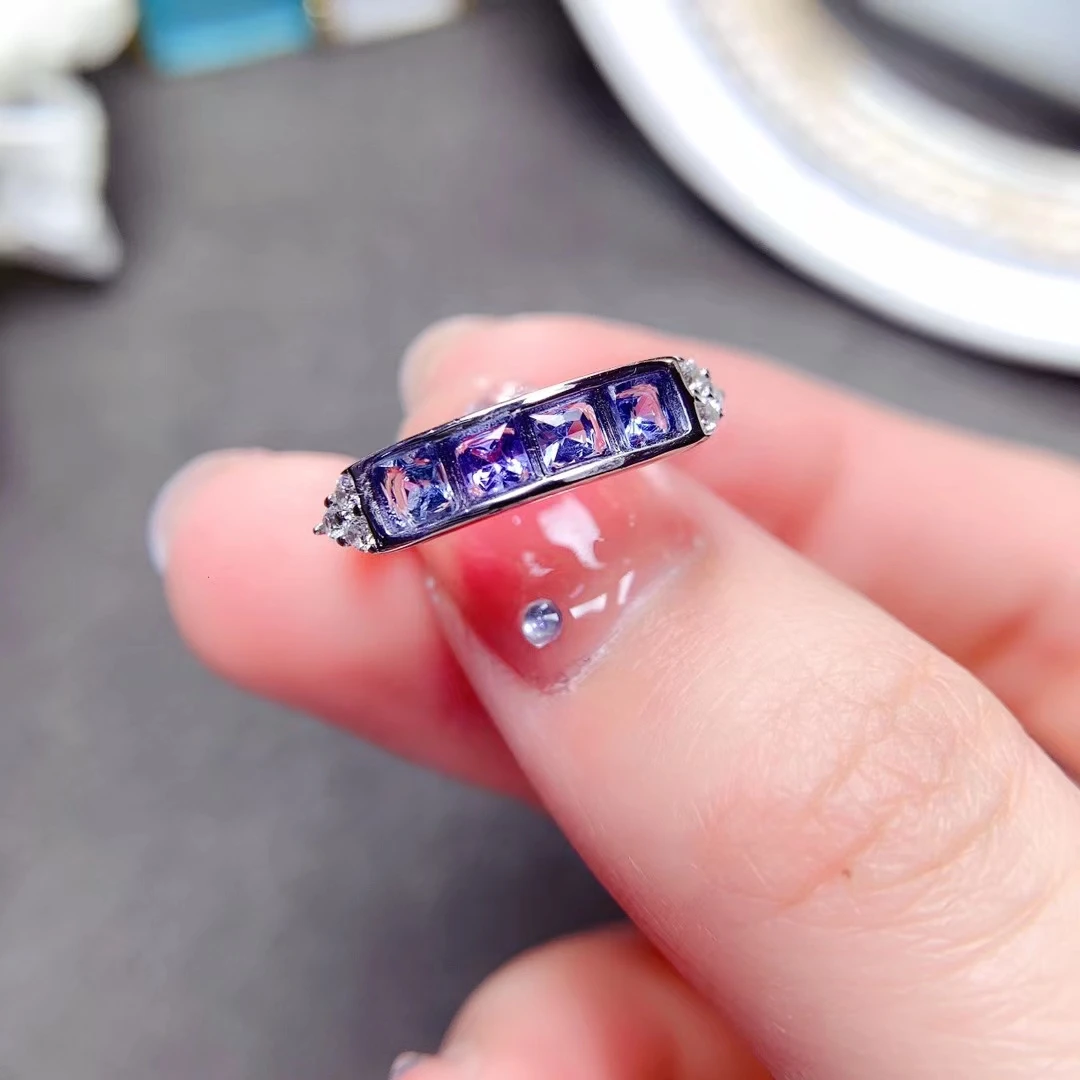 

2022 Square Tanzanite Ring Natural Precious Gemstone for Wedding Solid 925 Silver Tanzanite Jewelry Good gift