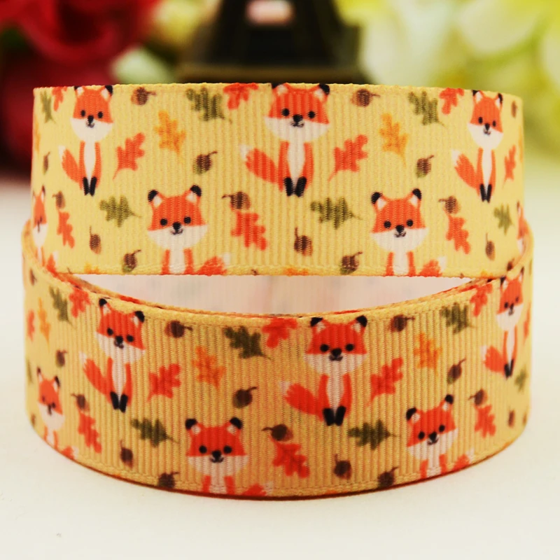 22mm 25mm 38mm 75mm fox cartoon printed Grosgrain Ribbon party decoration 10 Yards X-03686