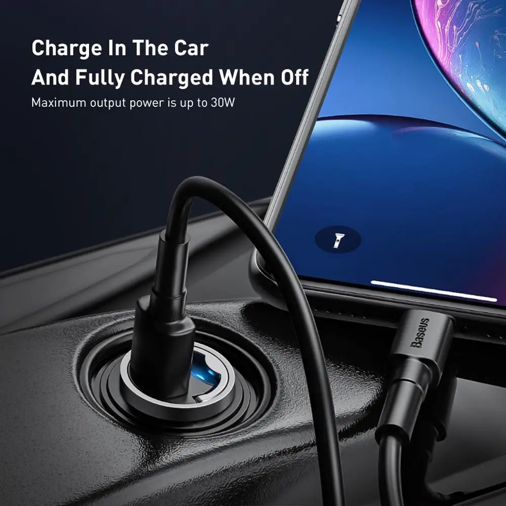 Baseus 30W Car Charger USB Quick Charger Car PD QC3.0 Fast Charging Auto Type-C USB Socket Adapter Charger for Samsung for iP