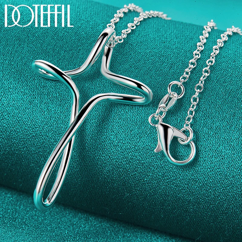 

DOTEFFIL 925 Sterling Silver Charm 16-30 Inch Snake Chain Cross Pendant Necklace Woman Wedding Engagement Party Jewelry Gift