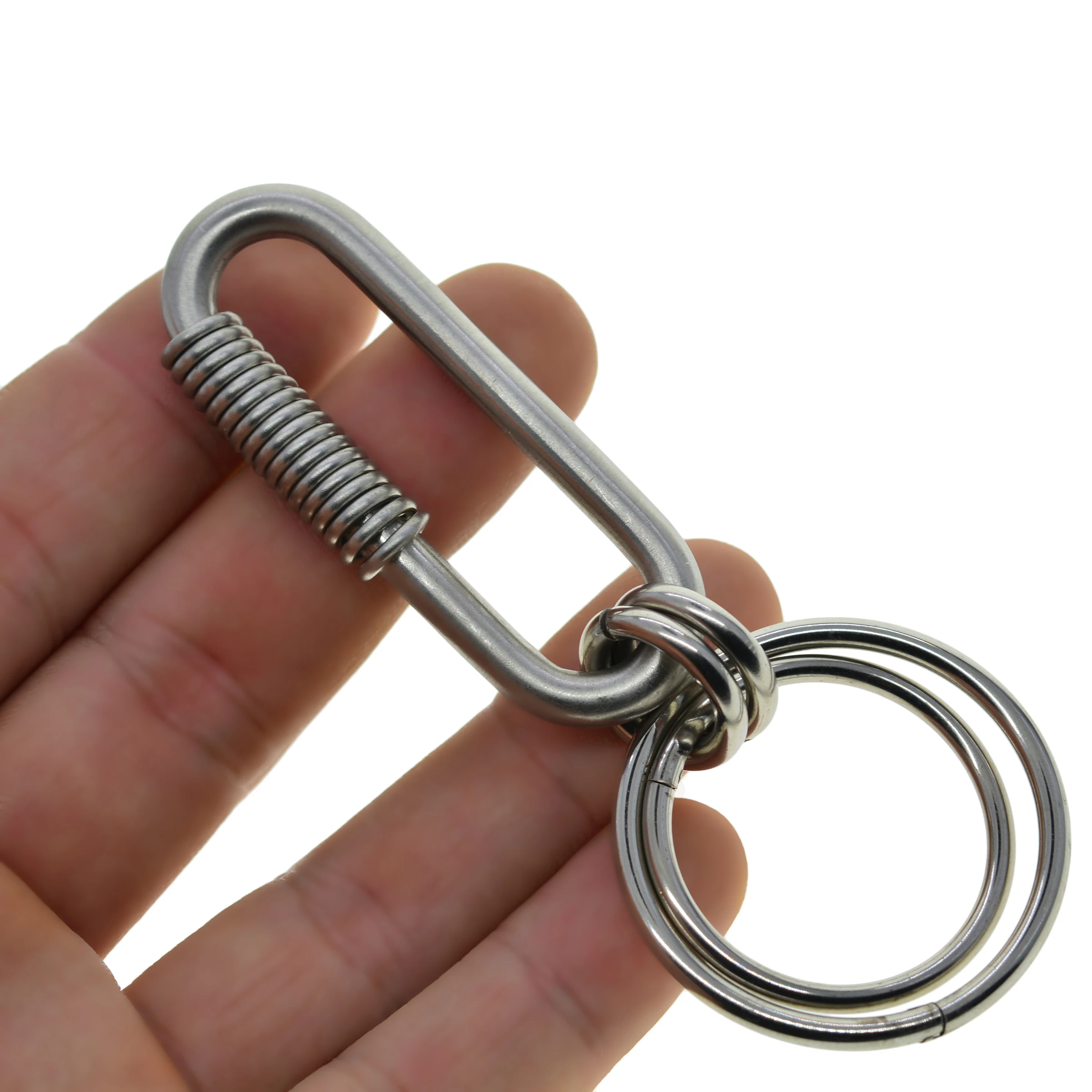 Extra strong Heavy duty matte 304 stainless steel wire wrapped Oval  spring slide safety lock Carabiner keychains FOB EDC hook