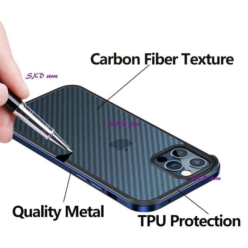3D чехол из углеродного волокна для iPhone 12 Pro Max, металлический каркас, прозрачный чехол для телефона iPhone 11 12 Mini XS Max