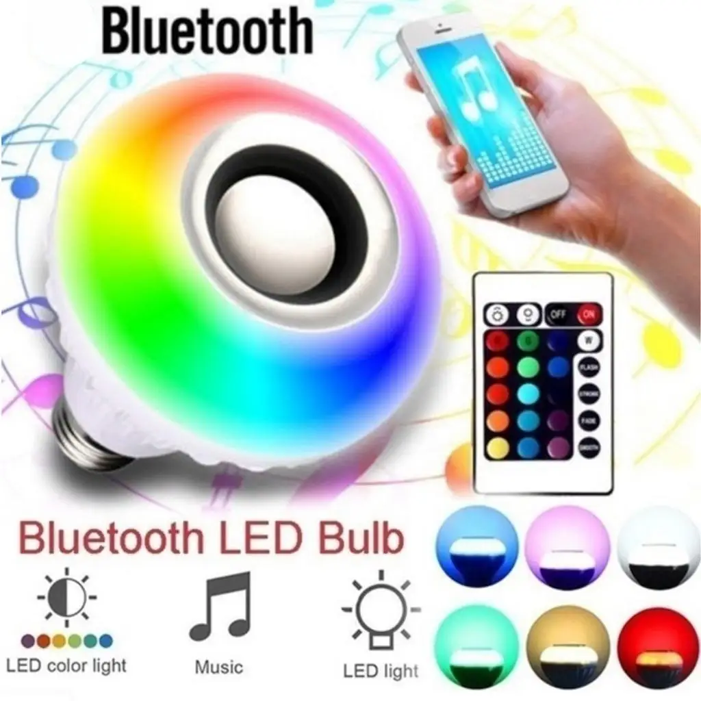 

E27 5-7W Smart Light Bulb Speaker Bluetooth RGB 6500K White Color Changing Dimmable LED Bulb Remote Control Night Light