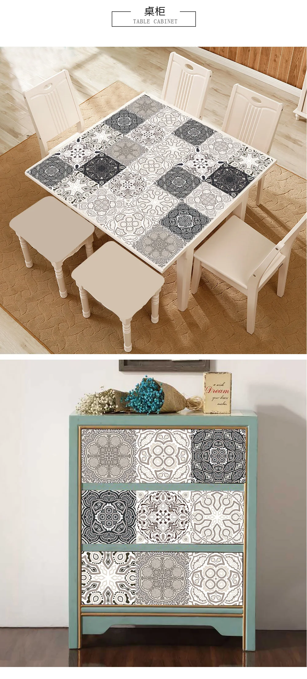 10/15/20cm Mandala Style Matte Surface Tile Sticker Peel & Stick Decoration Film For Tiles /Ground in Kitchen Wardrobe Wallpaper