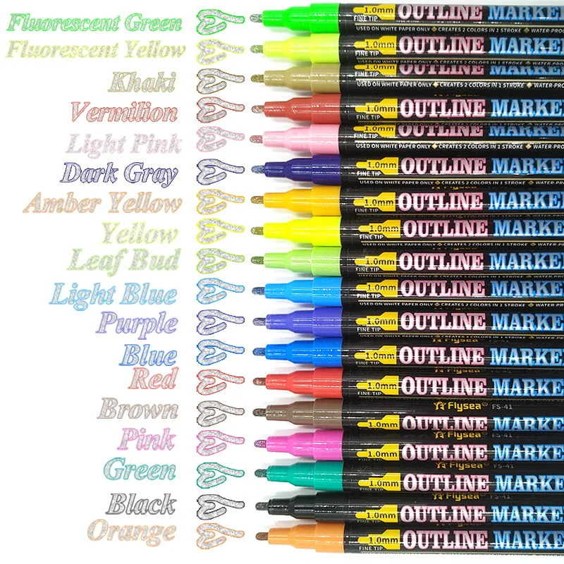 8/12/18/24 farbe doppel linie umriss highlighter student kunst zeichnung marker stift gruß karte poster, kunst zu machen schreibwaren