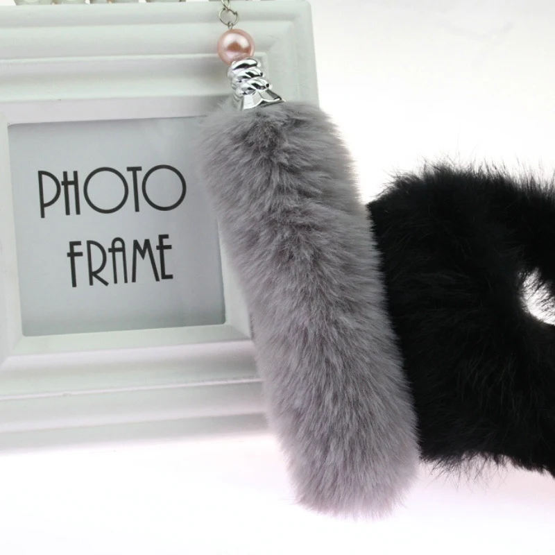 Fluffy Rabbit Fur Tail Keychain For Women Cute Girls Pompon Key Chain On Bag Car Trinket Female Jewelry Gift