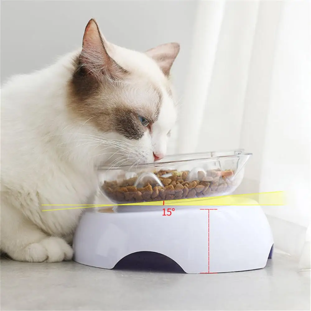 Cat Slow Eating Bowl 15 Degrees Incline Removable Pet Feeder Pets Spine Protection Feeding Food Bowls Kitten Non Slip Dish