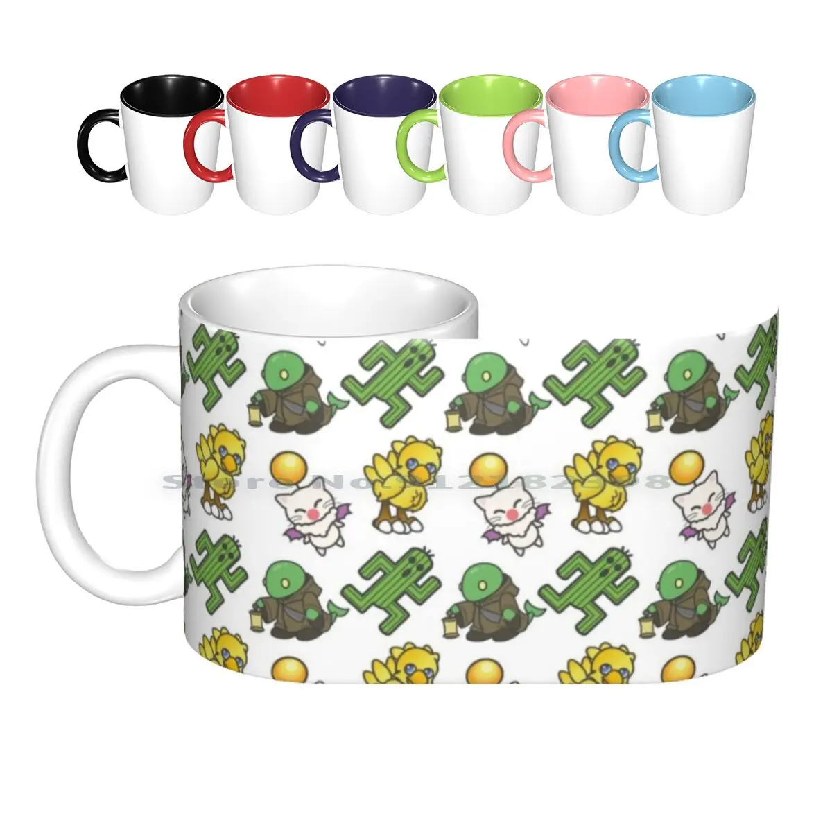 Kupo Party Ceramic Mugs Coffee Cups Milk Tea Mug Final Fantasy Moogle Chocobo Tonberry Cactuar Game Gamer Rpg Geek Nerd Square