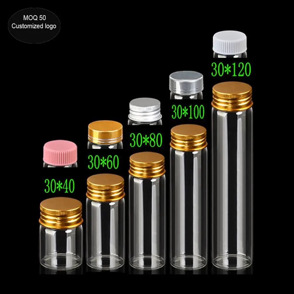 

diameter 30mm 15ml 25ml 40ml 50ml 60ml Aluminum cap transparent cute glass vials wish glass bottle for tea gift packing