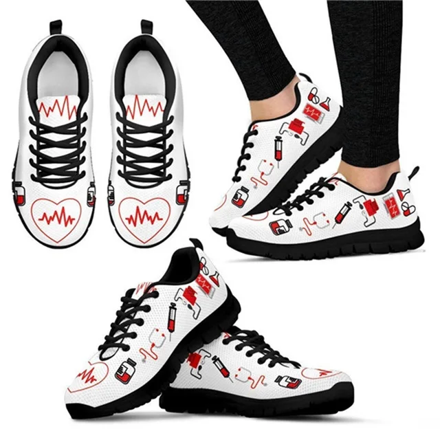 Zapatos Mujer Hospital Equipment Nurse Heart Beat Print Women Flats Shoes Spring Sneakers Nursing Gifts For Ladies Jogging Shoes