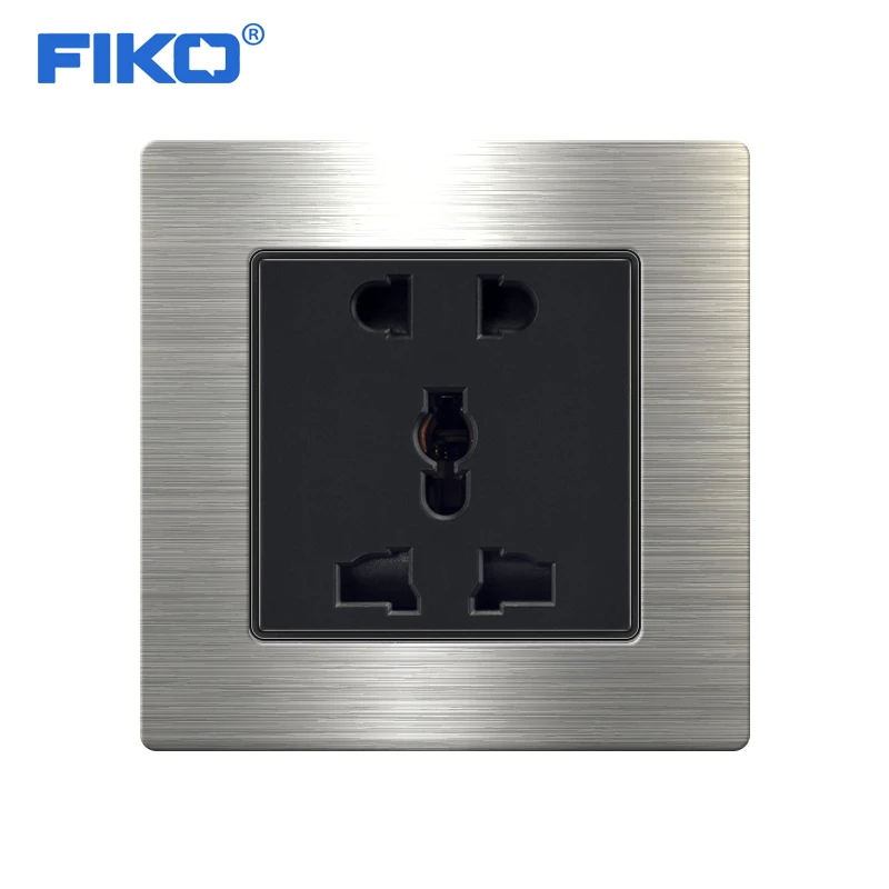 

FIKO 86*86mm 5hole 13A universal wall power socket stainless steel panel home hotel decoration accessories power outlet