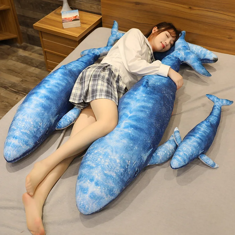 75/110/130cm Simulation Marine Shark Animal Giant Blue Whale Plush Toy Lifelike Sea Animal World Fish Stuffed Pillow Photo Tool