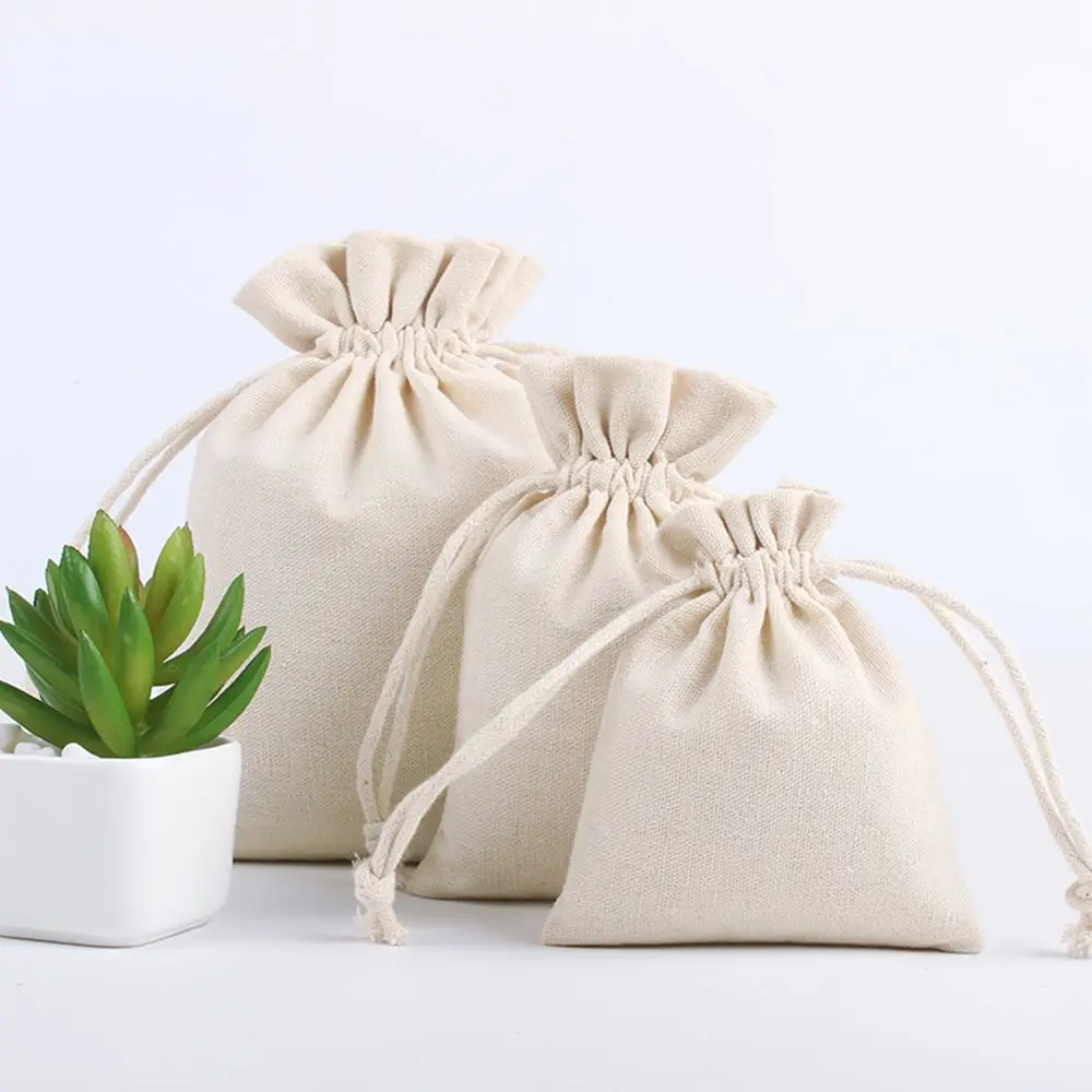 Natural Linen Storage Drawstring Bags Christmas Gift Package Small Pouch Home Organize Cotton Sacks Kitchen Flour Rice Holder