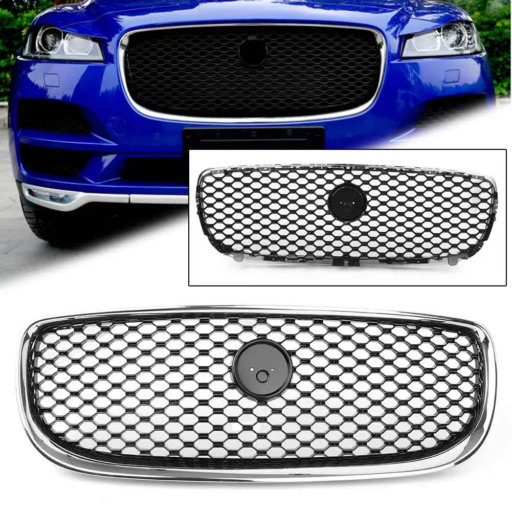 

For Jaguar XE 2015 2016 2017 2018 Front Radiator Grille Bumper Upper Grill Black Chrome Car Accessories w/ Emblem