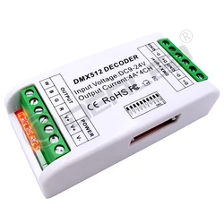 3 채널 RGB RGBW 디코더 LED 조명 조광기 제어 DC12V-24V LED 스트립 DMX512 컨트롤러