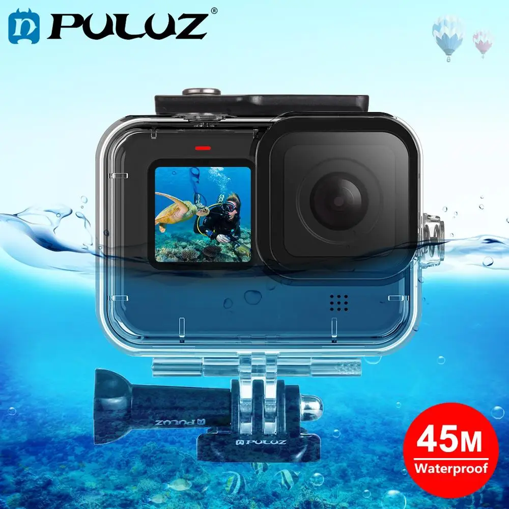 PULUZ 45m Underwater Diving Case Waterproof Camera Housing Protective Cover For GoPro HERO11 10 9 Black&Buckle Basic Mount&Screw