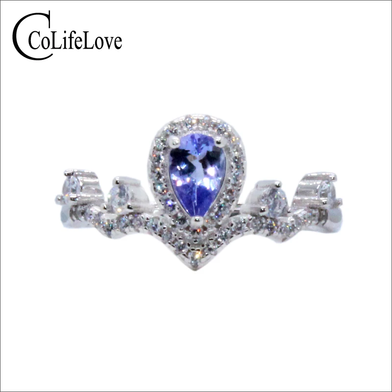 

CoLife Jewelry Vintage Silver Crown Ring with Gemstone 4mm*6mm VVS Grade Natural Tanzanite Ring 925 Silver Tanznaite Jewelry