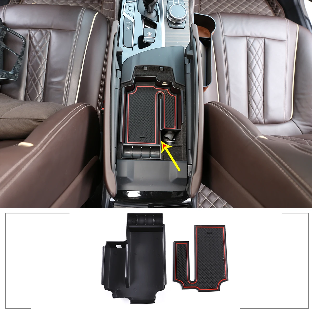 

For BMW 5 Series G30 525 528 530 540Li 2018-2020 Plastic Car Center Console Storage Box Phone Tray Accessories with Mat （LHD）