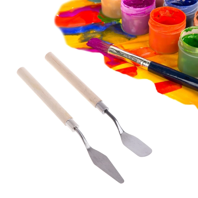 2 uds de acero inoxidable paleta, cuchillo, espátula raspador de mezcla de pintura al óleo