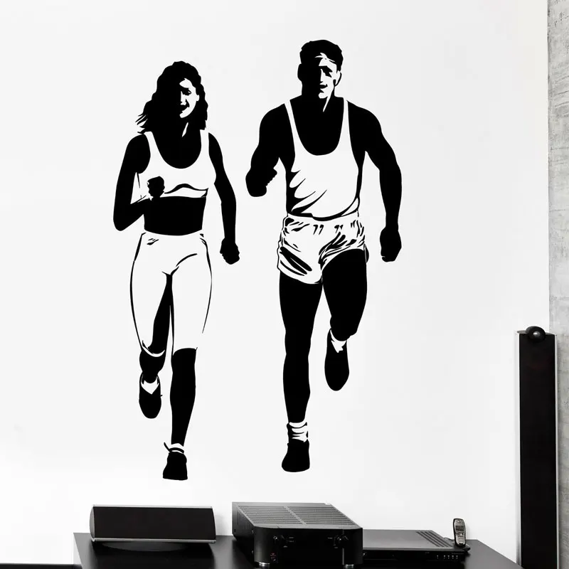 

Sport Run Man And Woman Runner Wall Sticker Fitness Bodybuilding Vinly Interior Art Decor Decal Gym Poster Murals Wallpaper 4673