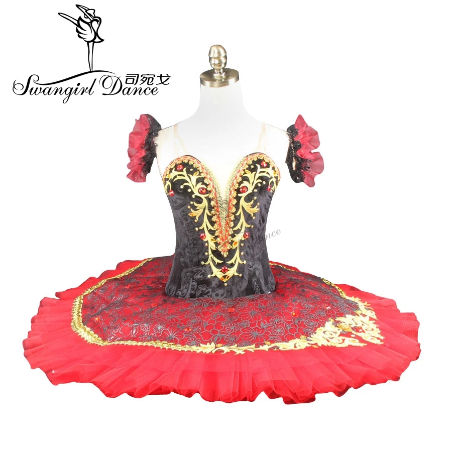 Tutu de ballet classique pour femmes, de haute qualité, rouge, noir, don Quixote, avec corsage en velours, professionnel, pour filles, BT9069