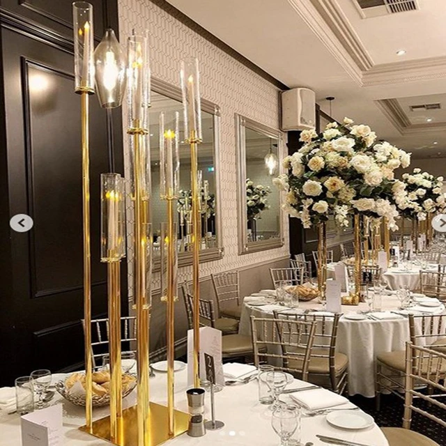 10pcs)tall gold Candelabra Centerpieces Wedding gold candelabras Taper gold Candle Holder Stands yudao135