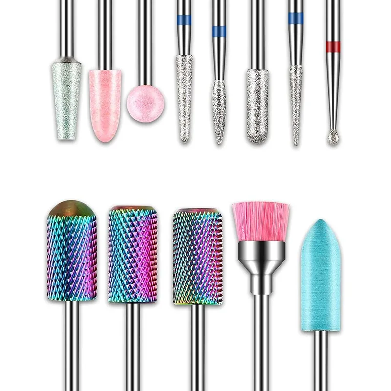 

13pcs Quartz Milling Cutter Nail Drilling Bits burrs set Tungsten Electric Manicure Pedicure Machine Accessory cleaning brush