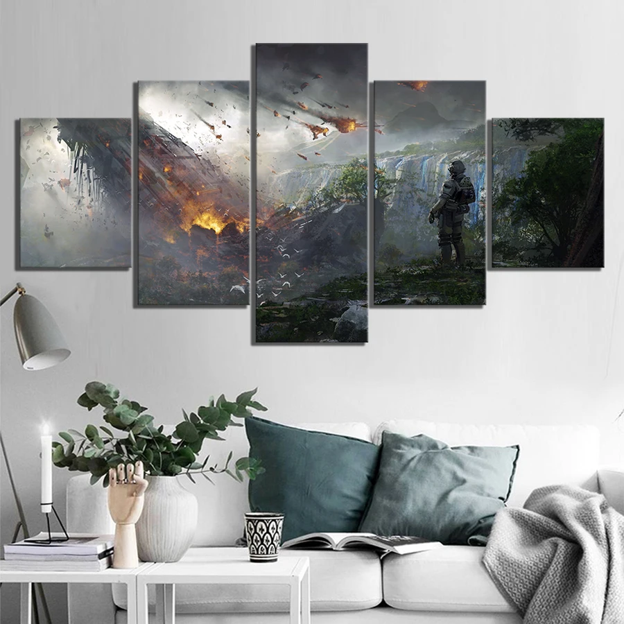 Gamer Wall Art 5Pcs Video Games Titanfall 2 Spaceship Soldier Canvas Posters Pictures HD Prints Paintings Home Decor Living Room