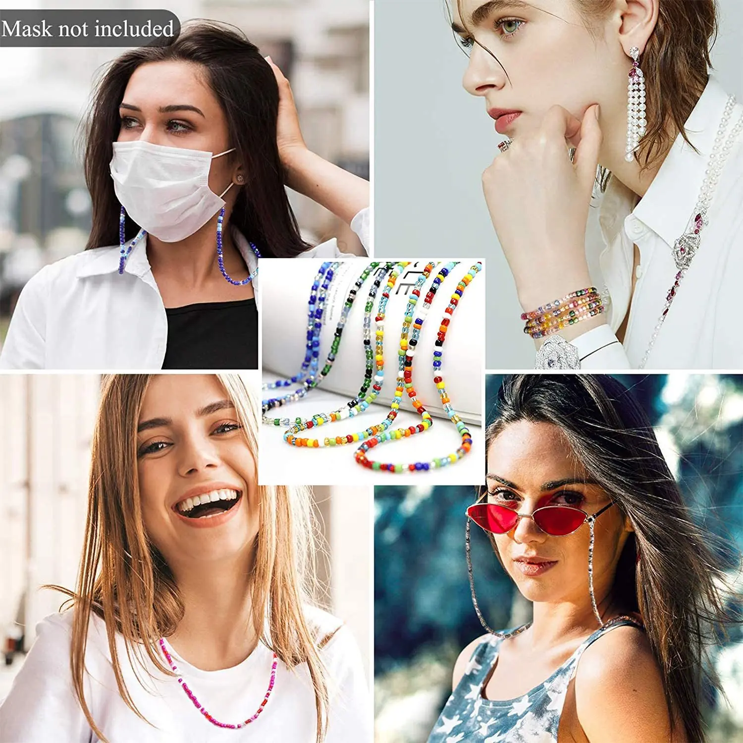 2021 Baru Bohemian Manik-manik Masker Tali Kacamata Rantai Fashion Wanita Kacamata Kacamata Hitam Penahan Penahan Lanyard Leher Rantai Perhiasan