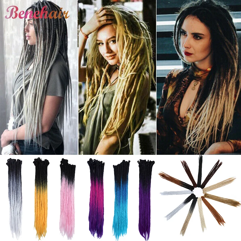 

BENEHAIR Handmade Dreadlocks Synthetic Braiding Hair Extensions Crochet Braid Hair African Hairstyle Women Colorful Dread