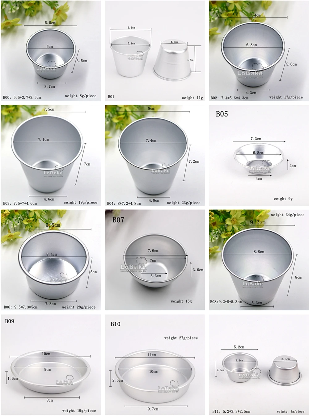 10pcs/lot Various cups design aluminum alloy cake cup moulds cheese cupcake pan jelly tart mold pudding tin for oven bakeware